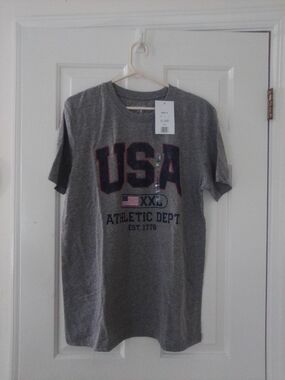 Kohl's Gray USA Athletic Dept Short Sleeve Tee with Navy & Red Accents